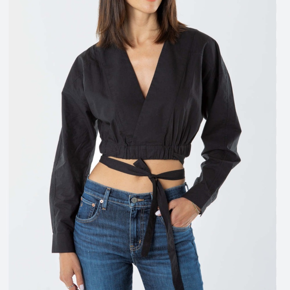 Sir. The Label Black linen Crop Wrap Top Sz 1 or Sm #1